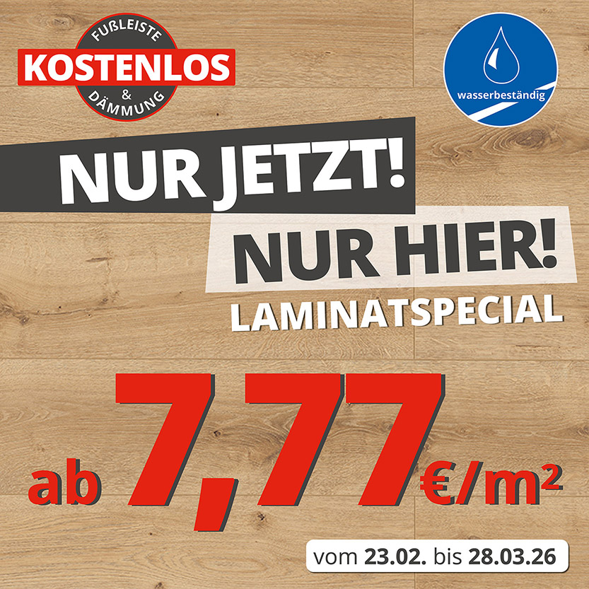Laminatspecial- Stark reduzierte Laminatböden. Schon ab 7,77€/m².