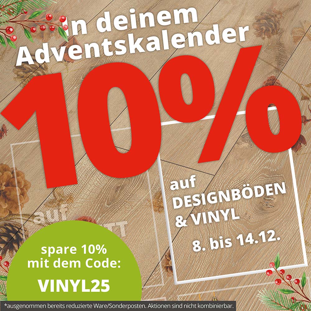 Adventswochen Rabattaktion. Spare 10% auf Vinylboden.